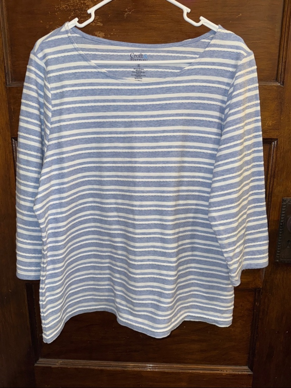 croft & barrow Light Blue and White Striped Boatneck Top